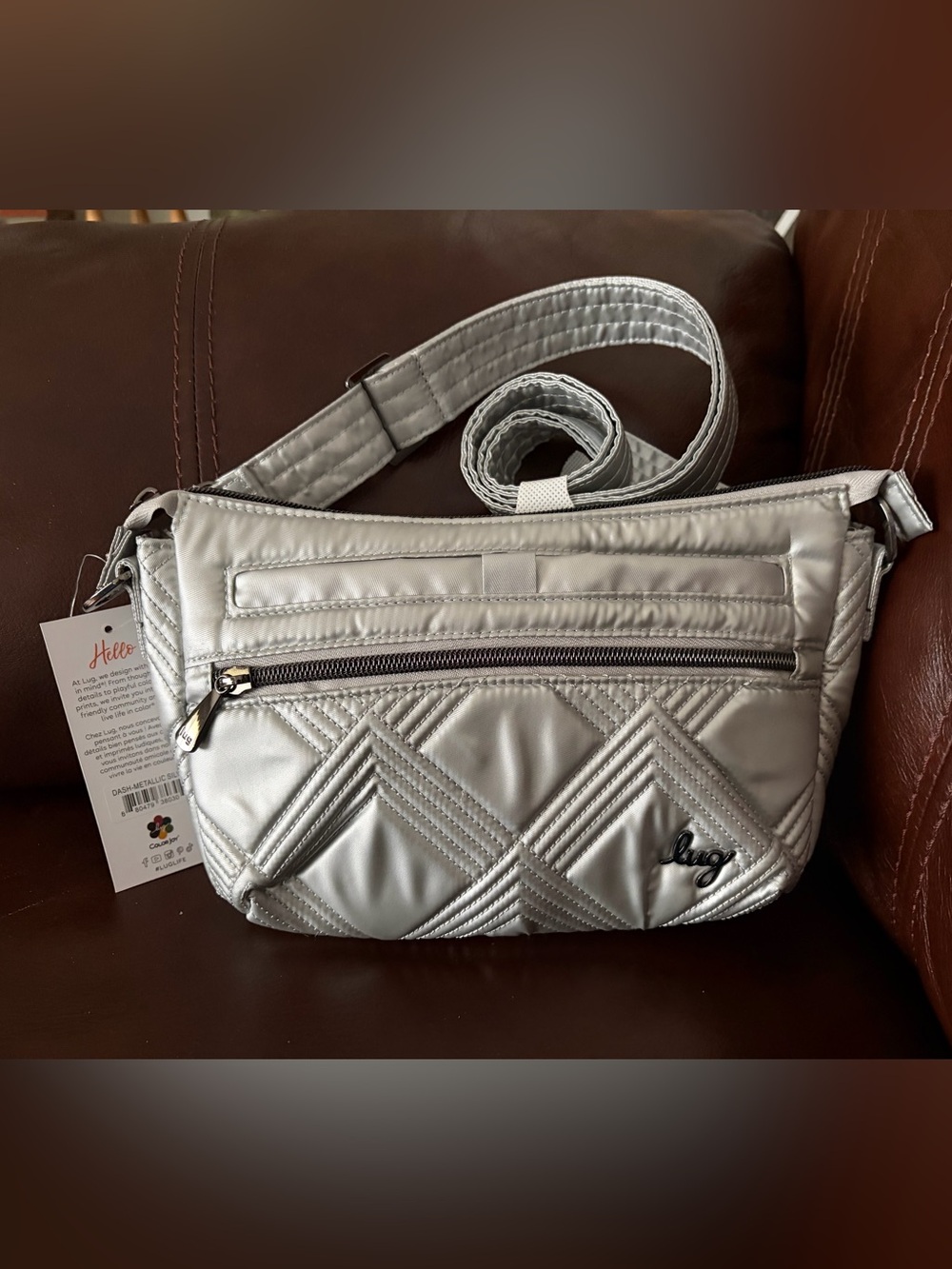 lug Metallic Silver Quilted Crossbody Bag
